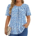 thumbnail image 1 of Fantaslook Dressy Blouses for Women Pleated Short Sleeve Tunic Tops Casual Floral Shirts, 1 of 6