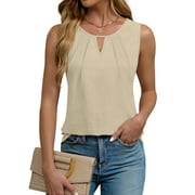 Fantaslook Dressy Tank Tops for Women Keyhole Pleated Sleeveless Blouses Business Casual Tops Work Shirts