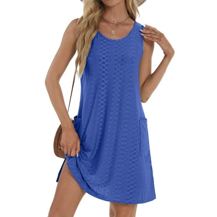 Fantaslook Eyelet Summer Dresses for Women Casual Loose Sleeveless Sundresses Beach Tank Dresses with Pockets