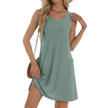 Fantaslook Eyelet Summer Dresses for Women Casual Loose Sleeveless Sundresses Beach Tank Dresses with Pockets