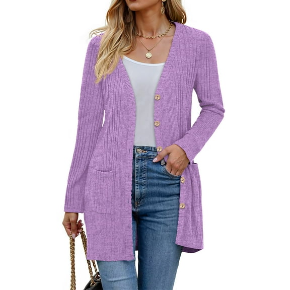 Fantaslook Fall Cardigan for Women Long Sleeve Open Front Cardigan Casual Button Down Coat with Pockets
