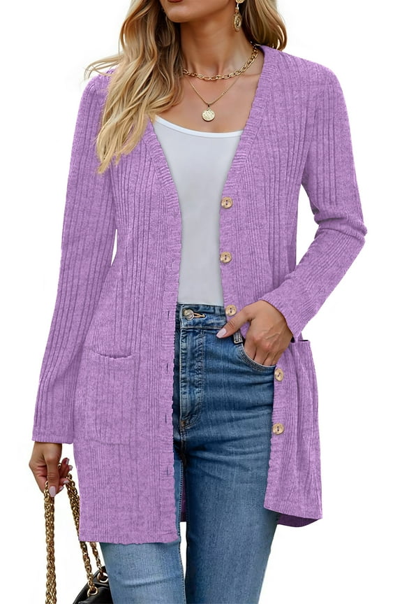 Fall Cardigan for Women Long Sleeve Open Front Cardigan Casual Button Down Coat with Pockets