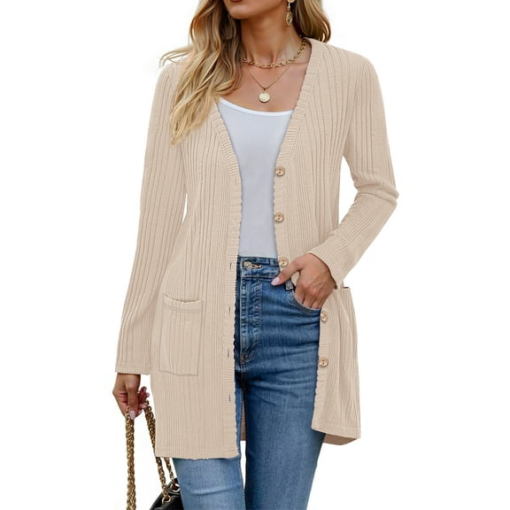 Fantaslook Fall Cardigan for Women Long Sleeve Open Front Cardigan Casual Button Down Coat with Pockets