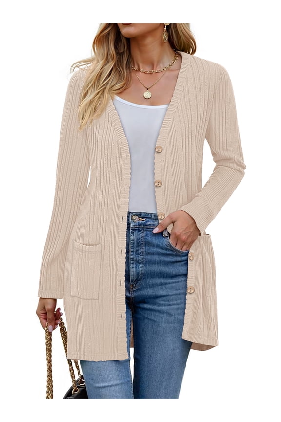 Fall Cardigan for Women Long Sleeve Open Front Cardigan Casual Button Down Coat with Pockets
