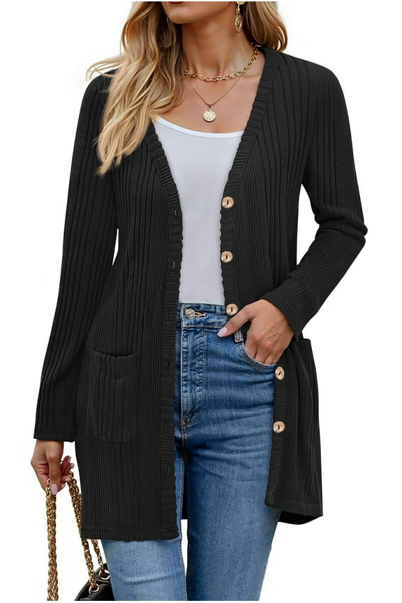Fall Cardigan for Women Long Sleeve Open Front Cardigan Casual Button Down Coat with Pockets