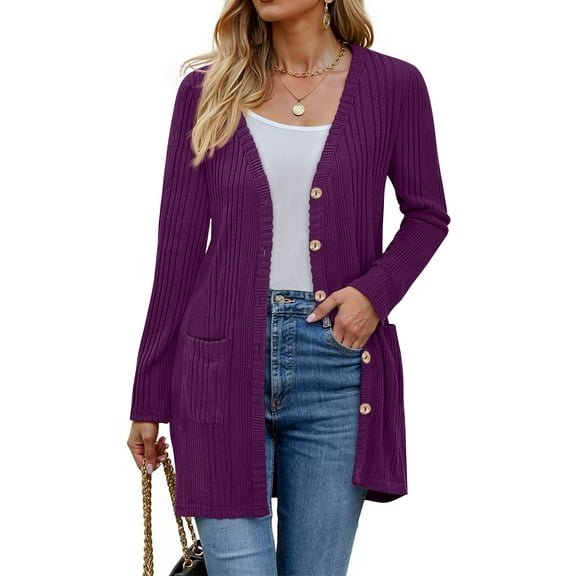 Fantaslook Fall Cardigan for Women Long Sleeve Open Front Cardigan Casual Button Down Coat with Pockets