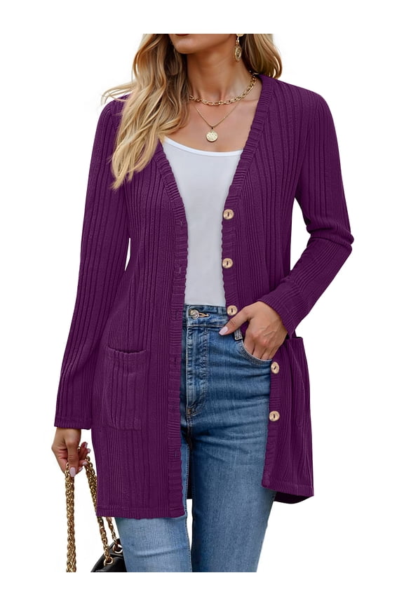 Fall Cardigan for Women Long Sleeve Open Front Cardigan Casual Button Down Coat with Pockets