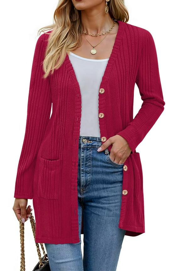 Fall Cardigan for Women Long Sleeve Open Front Cardigan Casual Button Down Coat with Pockets