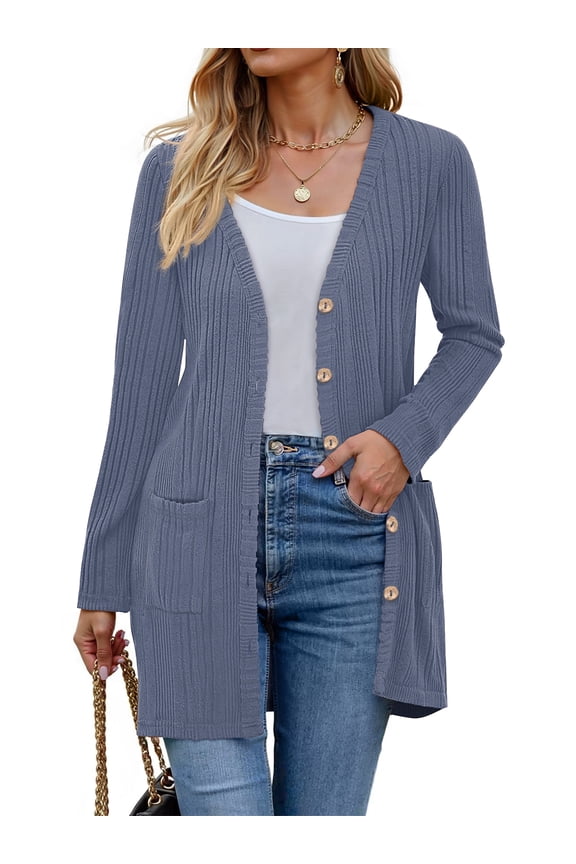 Fall Cardigan for Women Long Sleeve Open Front Cardigan Casual Button Down Coat with Pockets