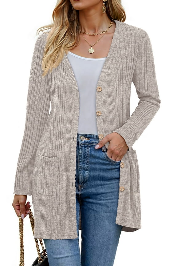 Fall Cardigan for Women Long Sleeve Open Front Cardigan Casual Button Down Coat with Pockets