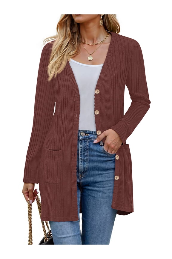 Fall Cardigan for Women Long Sleeve Open Front Cardigan Casual Button Down Coat with Pockets