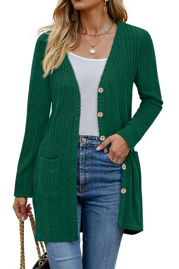 Fall Cardigan for Women Long Sleeve Open Front Cardigan Casual Button Down Coat with Pockets