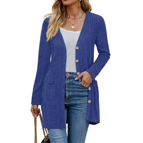 Fantaslook Fall Cardigan for Women Long Sleeve Open Front Cardigan Casual Button Down Coat with Pockets