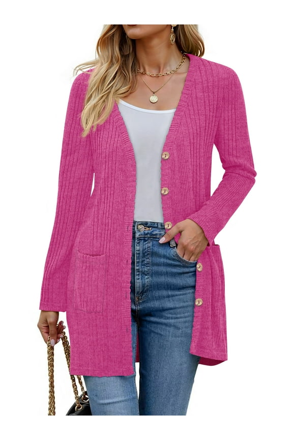 Fall Cardigan for Women Long Sleeve Open Front Cardigan Casual Button Down Coat with Pockets