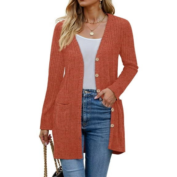 Fantaslook Fall Cardigan for Women Long Sleeve Open Front Cardigan Casual Button Down Coat with Pockets