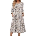 thumbnail image 1 of Fantaslook Fall Dresses for Women Smocked 3/4 Sleeve Dress Floral Midi Casual Dresses with Pockets, 1 of 8
