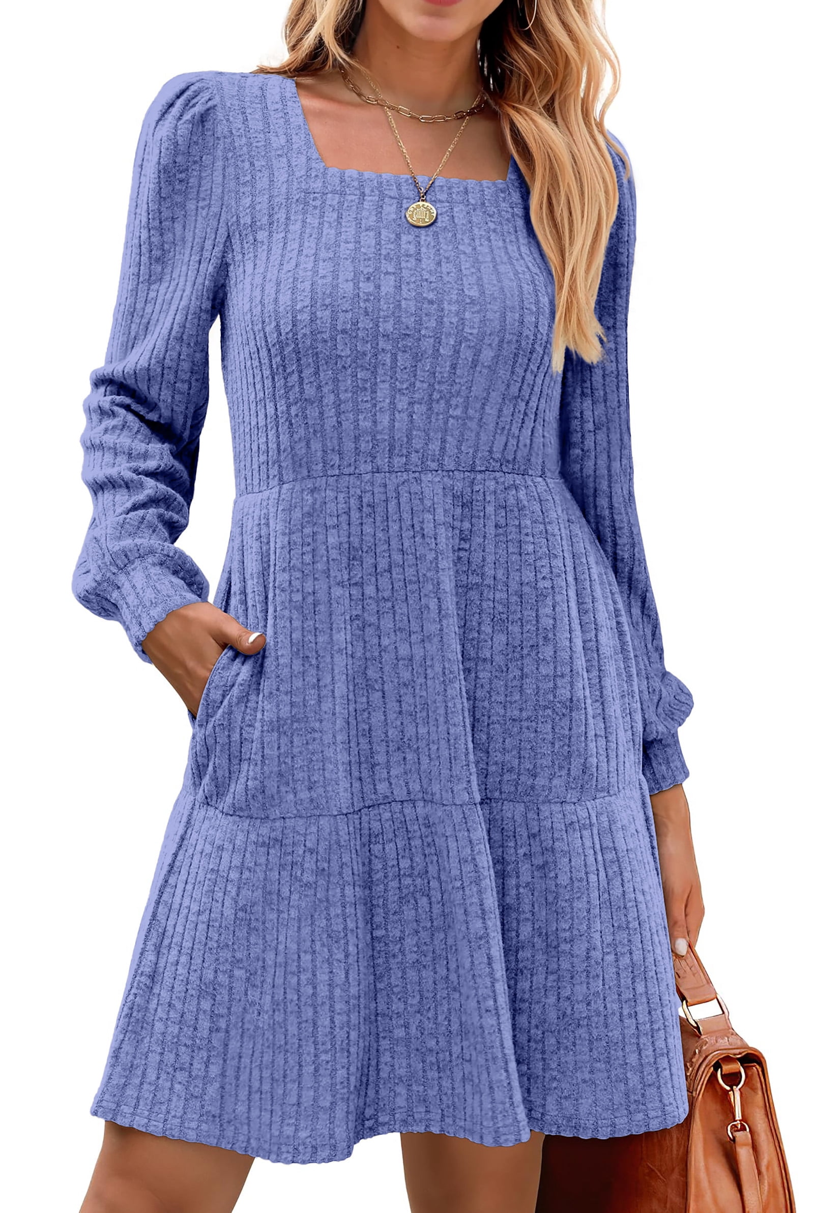 Fantaslook Fall Dresses for Women Square Neck Long Sleeve Dresses Casual Babydoll Sweater Dress - Walmart.com Fantaslook Fall Dresses for Women Square Neck Long Sleeve Dresses Casual Babydoll Sweater Dress - Walmart.com