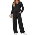 thumbnail image 1 of Fantaslook Fall Fashion Two Piece Lounge Sets for Women Henley V Neck Vacation Travel Outfit Casual Wide Leg Pants Matching Sets Women Clothing, 1 of 7