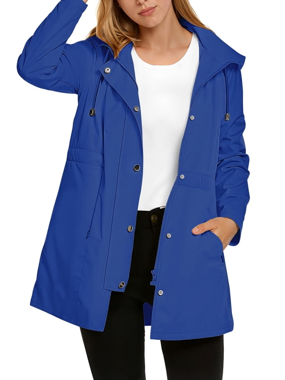 Fall Jackets for Women Hooded Windbreaker Water-Resistant Long Coat Outdoor Trench Coat with pockets