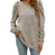 Fantaslook Fall Sweatshirts for Women Crewneck Puff Sleeve Tops Fashion Shirts