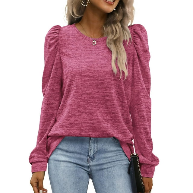 Fantaslook Fall Sweatshirts for Women Crewneck Puff Sleeve Tops Fashion ...