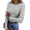 thumbnail image 1 of Fantaslook Fitted Long Sleeve Shirts for Women Stretch Casual Basic Tops Crewneck Ribbed Tees Shirts, 1 of 8