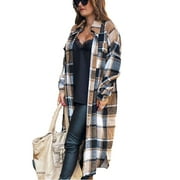 Fantaslook Flannel Shirts for Women Button Up Plaid Shirt Long Pocketed Shacket Jacket Coat