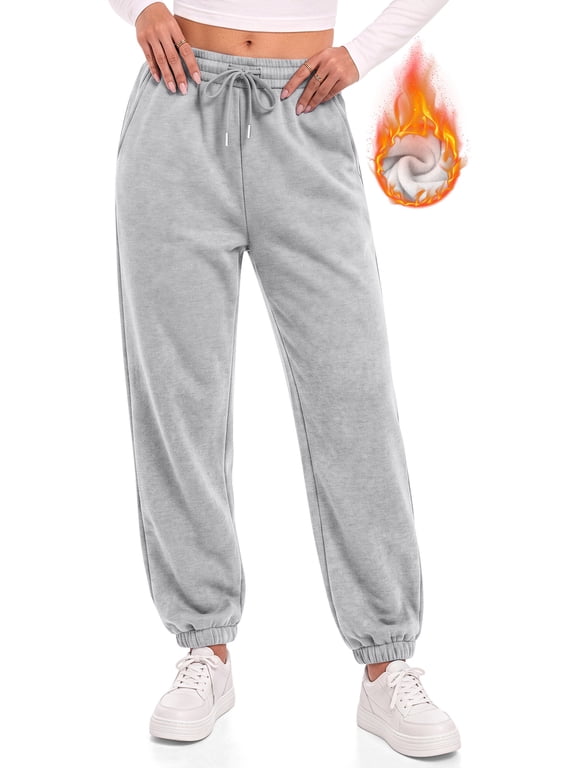 Fleece Lined Sweatpants for Women High Waisted Winter Baggy Pants with Pockets Drawstring Elastic Waist Joggers
