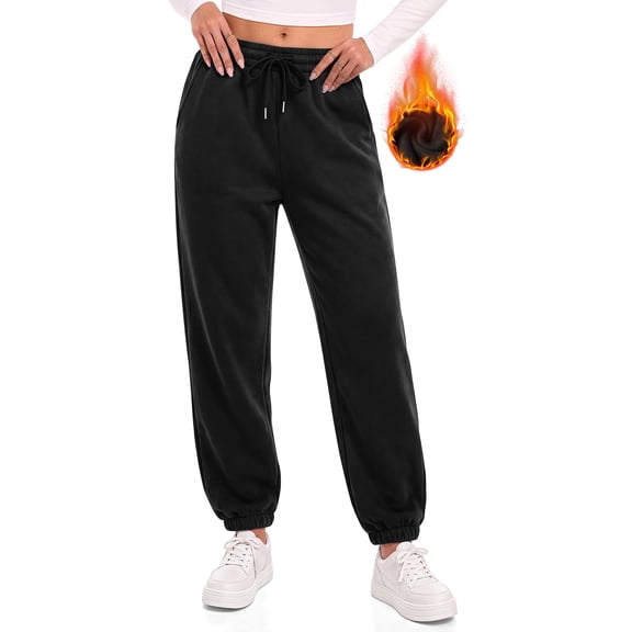 Fantaslook Fleece Lined Sweatpants for Women High Waisted Winter Baggy Pants with Pockets Drawstring Elastic Waist Joggers