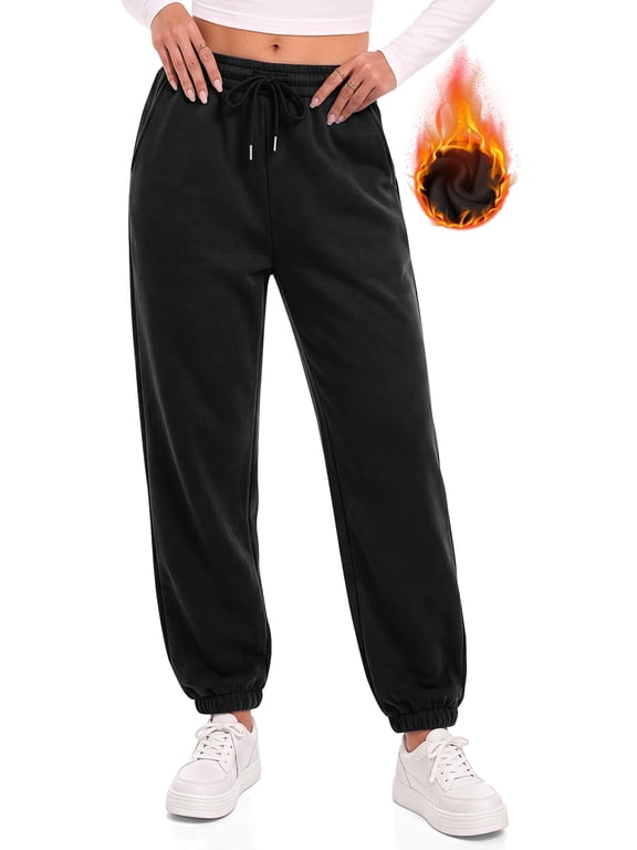 Fleece Lined Sweatpants for Women High Waisted Winter Baggy Pants with Pockets Drawstring Elastic Waist Joggers