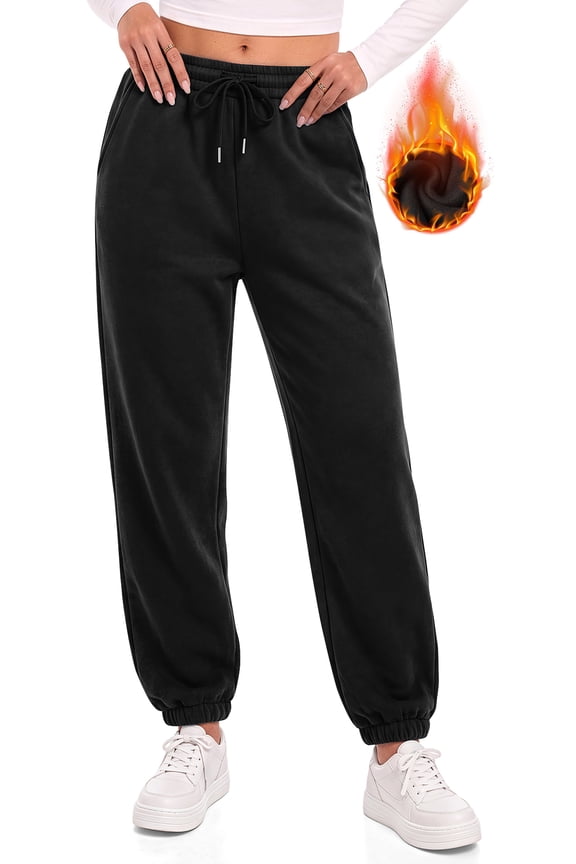 Fleece Lined Sweatpants for Women High Waisted Winter Baggy Pants with Pockets Drawstring Elastic Waist Joggers