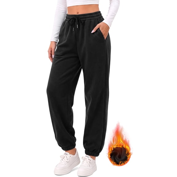 Fantaslook Fleece lined Sweatpants for Women High Waisted Baggy Pants with Pockets Drawstring Elastic Waist Joggers