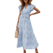 Women V Neck Floral Printed Button Maxi Dress - Walmart.com