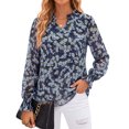 thumbnail image 1 of Fantaslook Floral V Neck Blouses for Women Loose Lined Flowy Shirts Trendy Smocked Cuff Long Sleeve Tops, 1 of 9