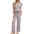 thumbnail image 1 of Fantaslook Flower Womens Pajamas Sets Two Piece Casual Lounge Sets Ruffle Sleeve Tops Wide Leg Pants with Pockets Summer Sleepwear Travel Outfits, 1 of 7