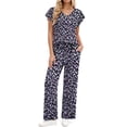 thumbnail image 1 of Fantaslook Flower Womens Pajamas Sets Two Piece Casual Lounge Sets Ruffle Sleeve Tops Wide Leg Pants with Pockets Summer Sleepwear Travel Outfits, 1 of 8