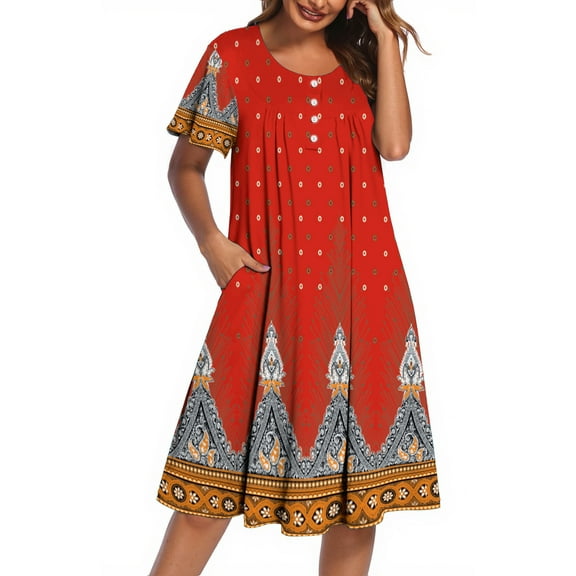 Fantaslook Nightgowns for Women Ruffle Sleeve Button Midi Dress Floral Mumu Dresses Loose Flowy Moo Moo Dresses with Pockets