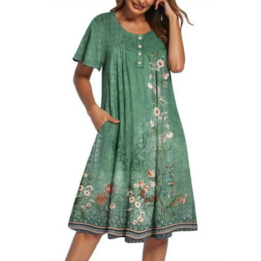 Fantaslook Flowy Womens Dresses Ruffle Sleeve Henley Summer Dress Loose Floral Midi Dresses With Pockets