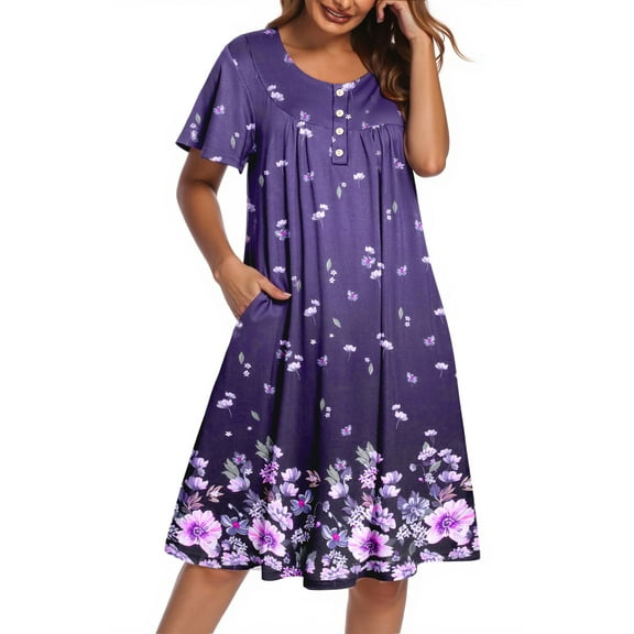 Fantaslook Nightgowns for Women Ruffle Sleeve Button Midi Dress Floral Mumu Dresses Loose Flowy Moo Moo Dresses with Pockets