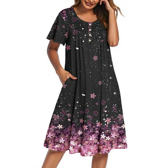 Fantaslook Nightgowns for Women Ruffle Sleeve Button Midi Dress Floral Mumu Dresses Loose Flowy Moo Moo Dresses with Pockets