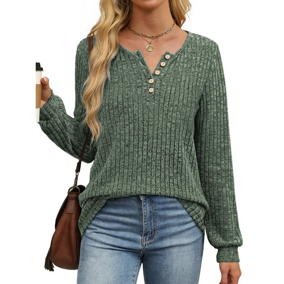 Fantaslook Henley Long Sleeve Shirts for Women Casual Tunic Tops Fall Dressy Blouses Lightweight Pullover