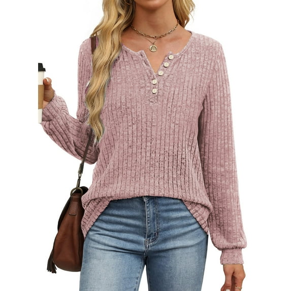 Fantaslook Henley Long Sleeve Shirts for Women Casual Tunic Tops Fall Dressy Blouses Lightweight Pullover