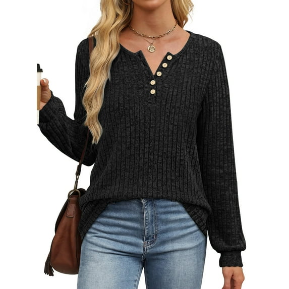 Fantaslook Henley Long Sleeve Shirts for Women Casual Tunic Tops Fall Dressy Blouses Lightweight Pullover