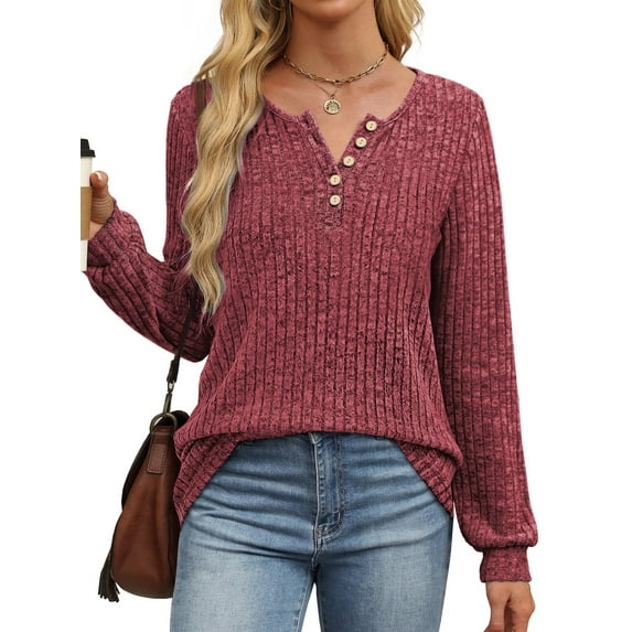 Fantaslook Henley Long Sleeve Shirts for Women Casual Tunic Tops Fall Dressy Blouses Lightweight Pullover