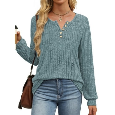 Fantaslook Henley Long Sleeve Shirts for Women Casual Tunic Tops Fall Dressy Blouses Lightweight Pullover