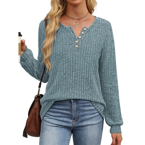 Henley Long Sleeve Shirts for Women Casual Tunic Tops Fall Dressy Blouses Lightweight Pullover