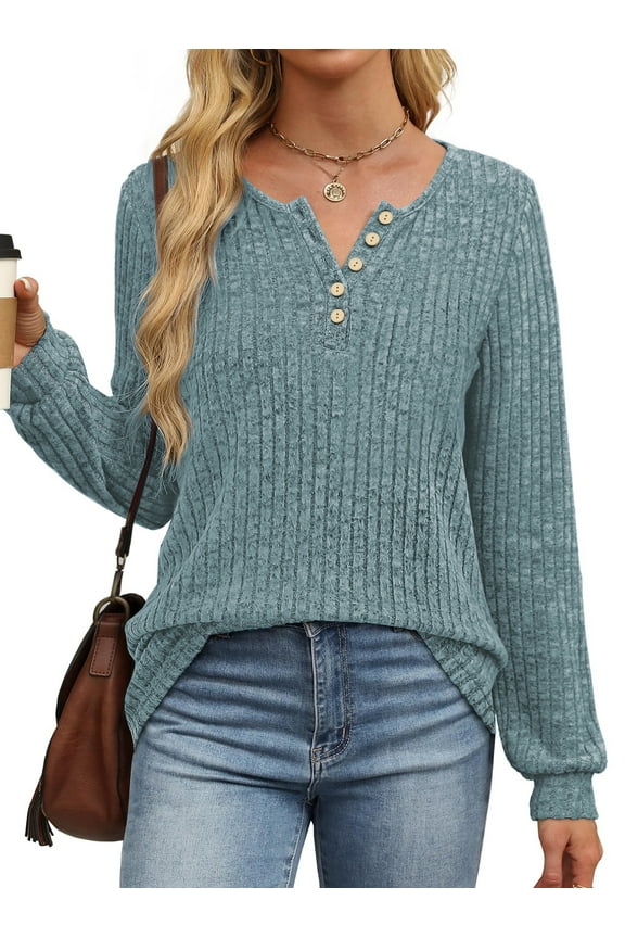 Henley Long Sleeve Shirts for Women Casual Tunic Tops Fall Dressy Blouses Lightweight Pullover