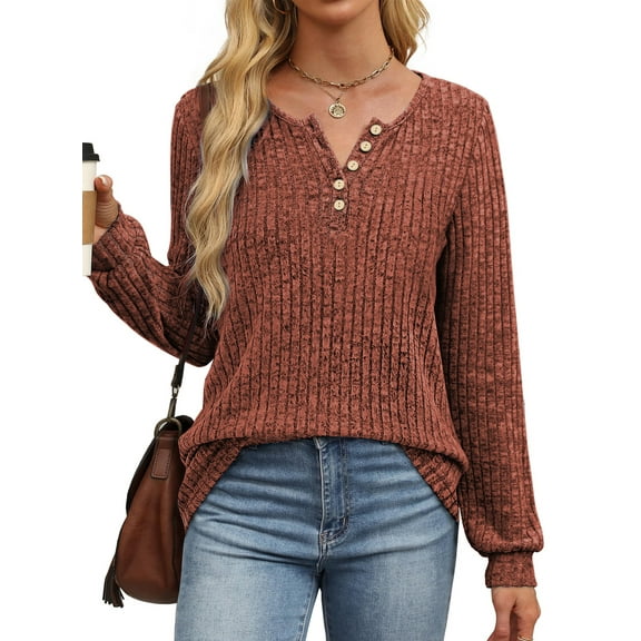 Fantaslook Henley Long Sleeve Shirts for Women Casual Tunic Tops Fall Dressy Blouses Lightweight Pullover