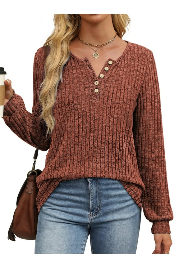 Henley Long Sleeve Shirts for Women Casual Tunic Tops Fall Dressy Blouses Lightweight Pullover