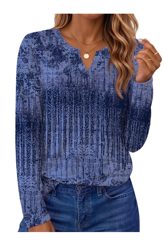Henley Long Sleeve Shirts for Women Casual V Neck Fall Tops Dressy Work Blouses